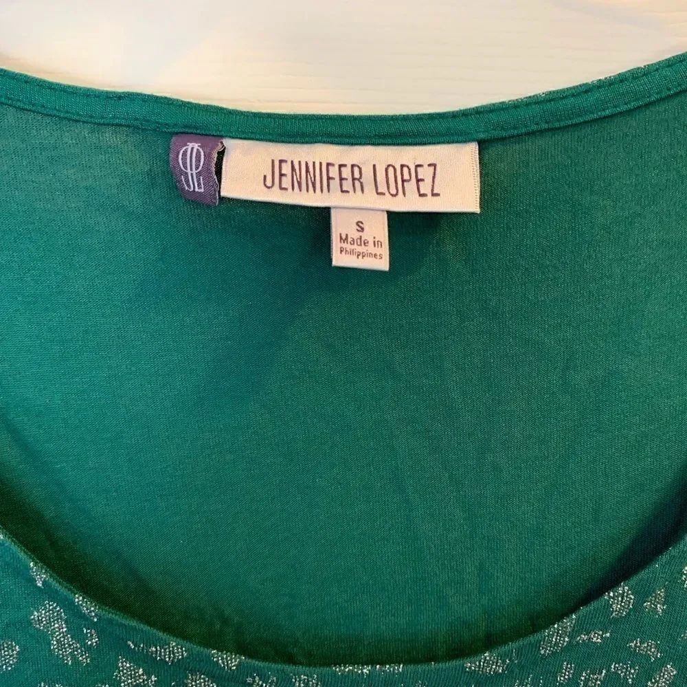 Jennifer Lopez Green Sparkle Top Size Small - Picture 3 of 6